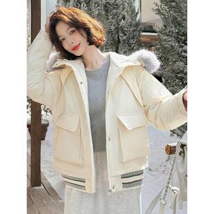 棉服女2026新款冬季大毛领小个子加厚韩系工装棉袄派克服学生外套