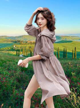 卡其防晒衣女中长款夏季
