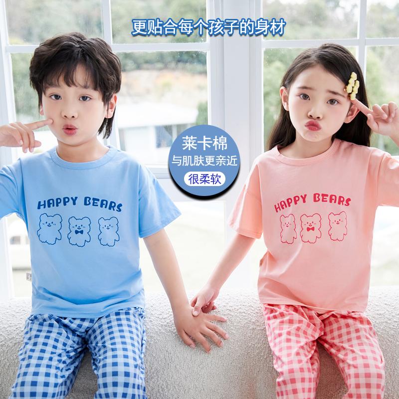 儿童睡衣夏季薄款短袖长裤套装