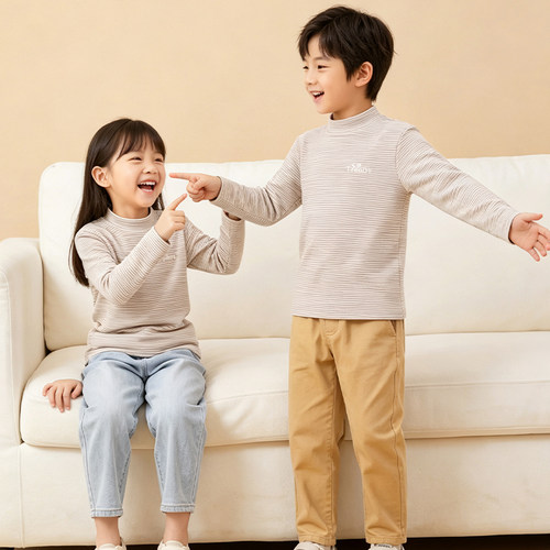 儿童秋冬加厚条纹长袖保暖秋衣