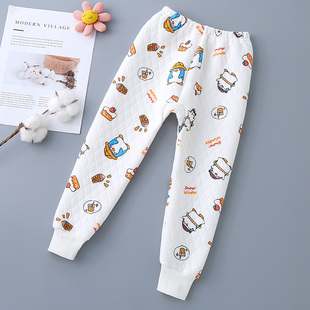 棉毛裤 纯棉三层夹棉加厚秋裤 男童女童中大童秋冬季 全棉儿童保暖裤