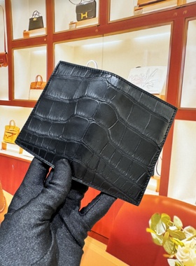 2025新款进口黑色美洲鳄鱼皮男女对折卡包mc2卡包身份证卡套票夹