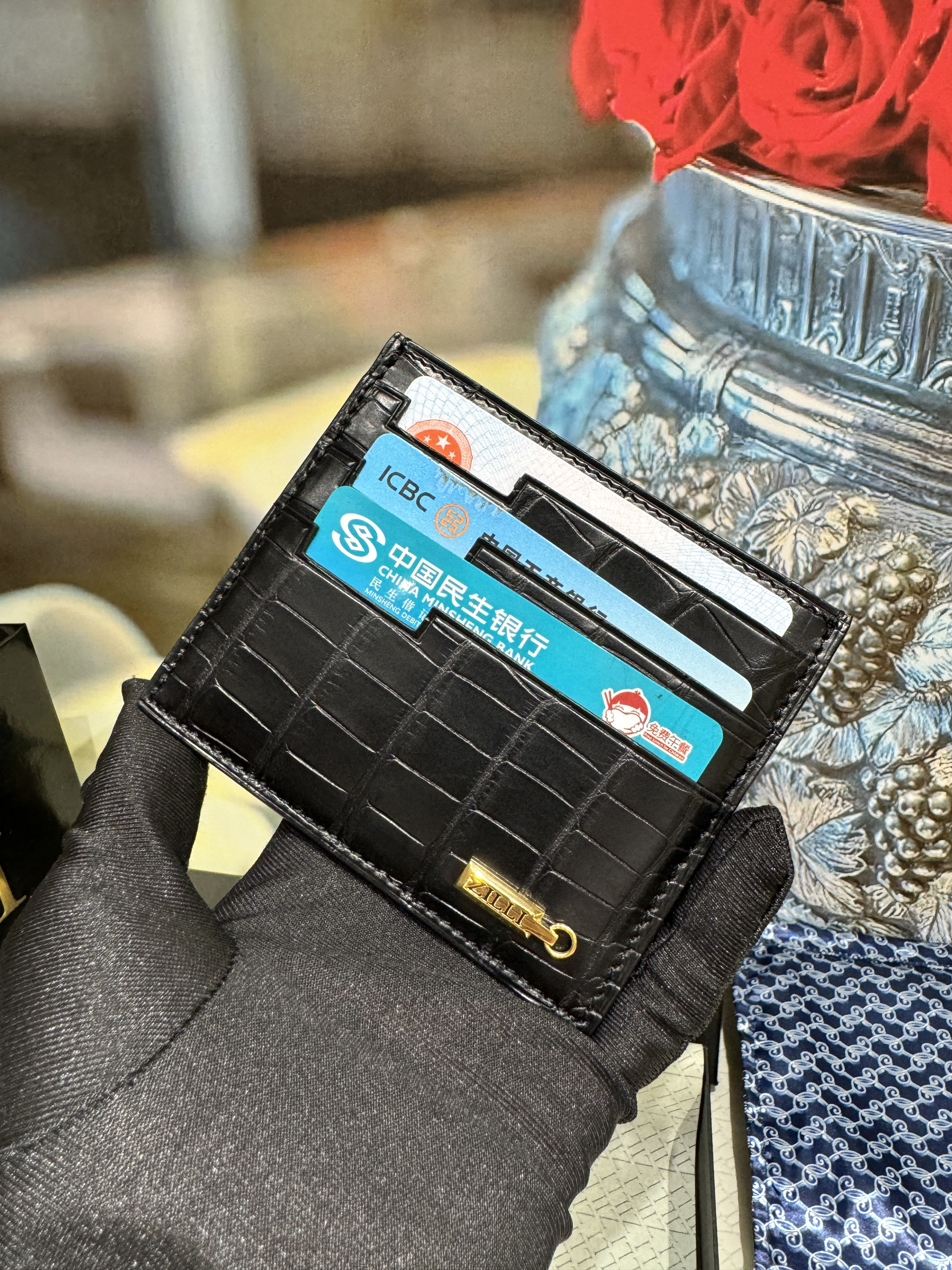 2025新款小金条五金奢华鳄鱼皮卡夹卡包信用卡套身份证夹男女钱夹