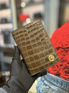 史蒂芬进口湾鳄大象灰鳄鱼皮竖款钱包多卡位大钞位大容量护照夹