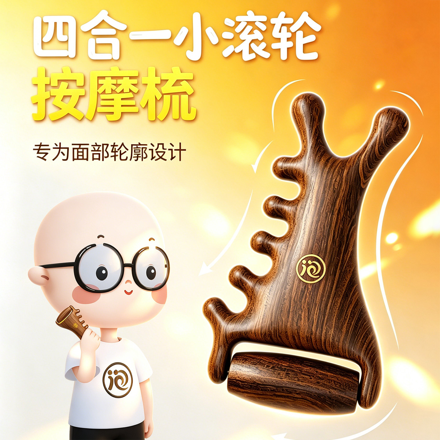 【升级版】晚安小灯泡四合一小滚轮按摩梳脸部美容儿童推拿工具