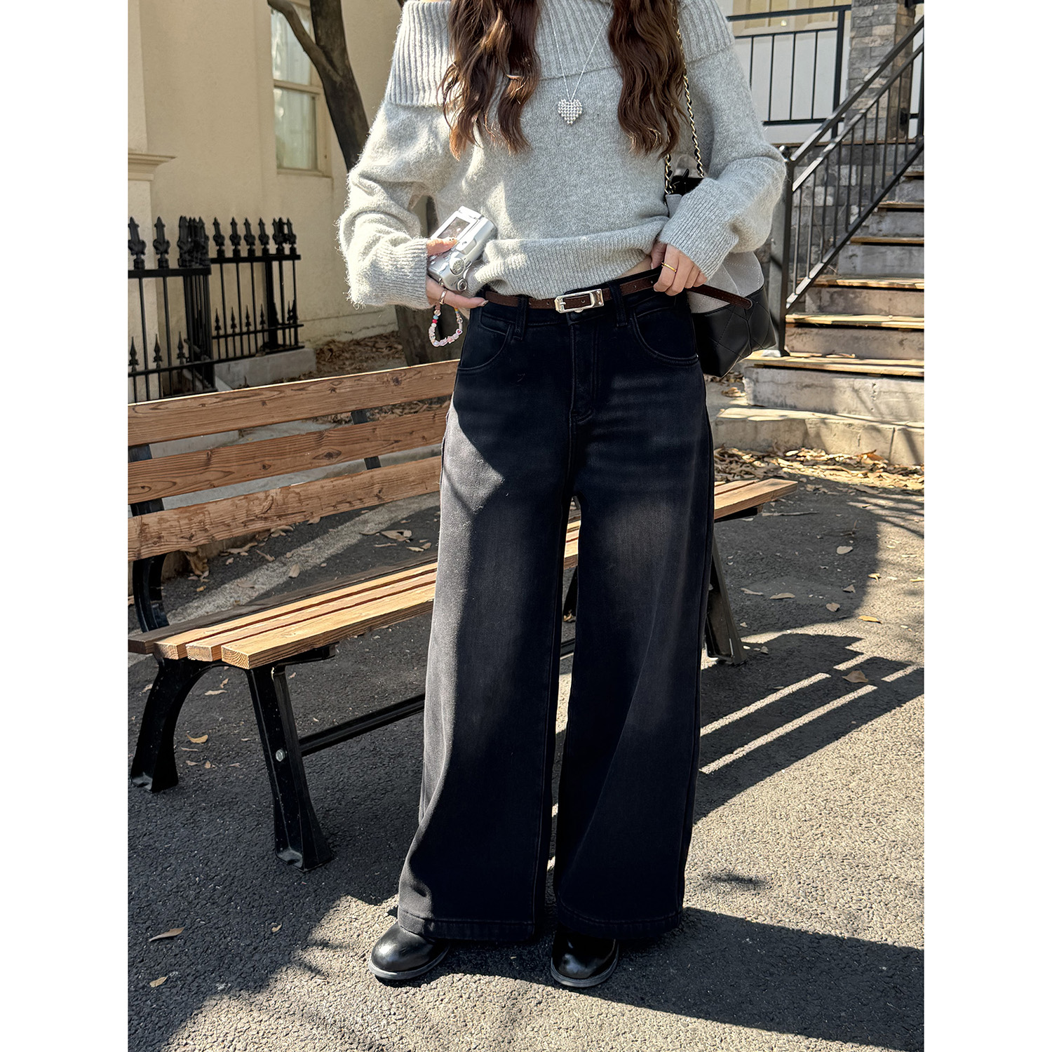 梨形显瘦直筒牛仔裤加绒九分裤