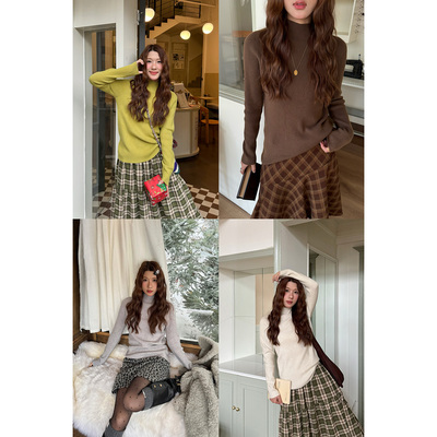 多色无缝一体羊毛打底衫半高领