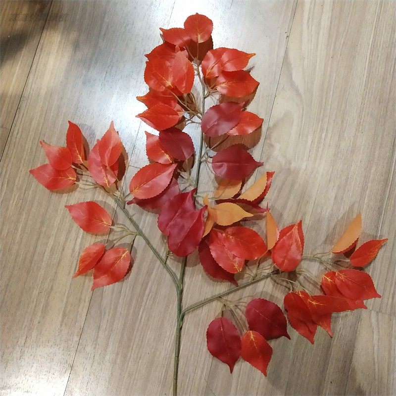 新品单只仿真红色树叶 橱窗装饰花艺插花材料婚庆点缀diy假树叶子
