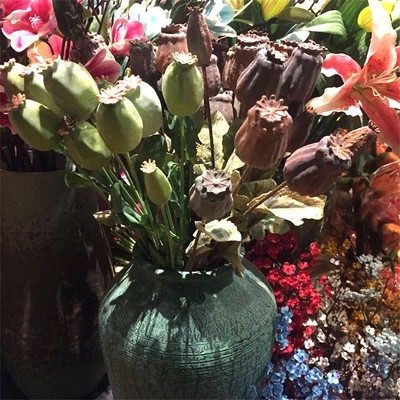 罂粟果装饰假花插花摆件