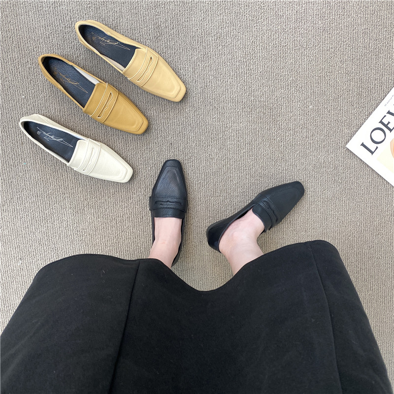2024INS NEW LEATHER WOMENS SHOES LAZY WEAR COLLEGE STYLE SQUARE TOE TWO WEAR SMALL LEATHER SHOES BLOCK HEEL VERSATILE SINGLE SHOES