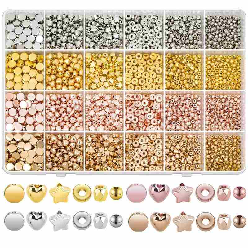 1800pcs CCB Plated Gold Spacer Beads Set Round Heart Beads C