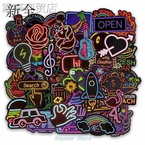 50 PCS NeoN LIght StICker ANIme ICoN ANImAL Cute DeCALS StIC