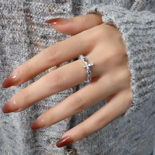 蓝色锆石十字架戒指欧美信仰幸运鱼食指戒创意风年年有鱼小鱼指环