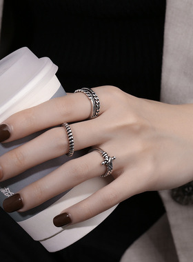 ins潮风叠戴编织缠绕螺旋戒指