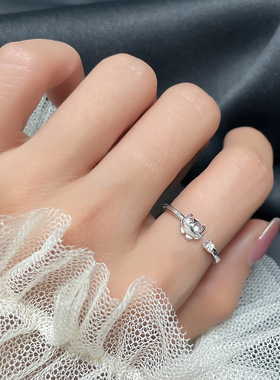 宁宁 女个性锆石猫头鹰戒指感鹰头指环可爱嘻哈INS潮开口戒