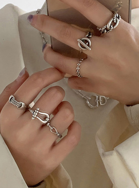 搭扣关节蹦迪打结几何开口戒指