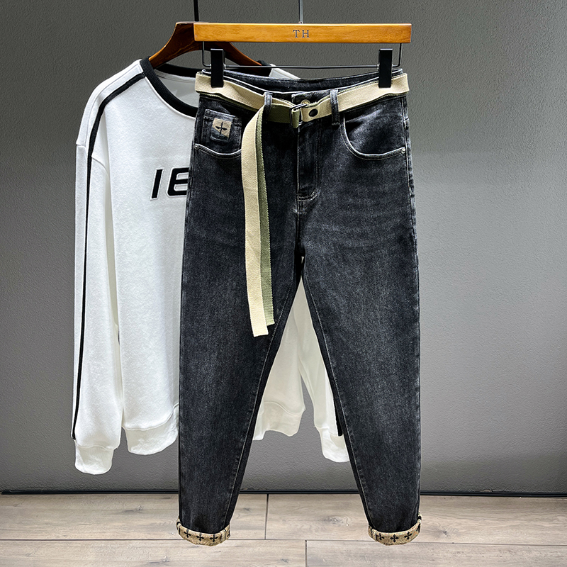 广州新塘牛仔裤2025年新款高端潮牌宽松小脚裤微哈伦休闲弹力男士