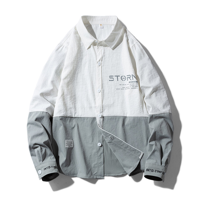 新塘长袖衬衫外套男士2026秋冬款新款潮牌痞帅休闲拼接衬衣男装