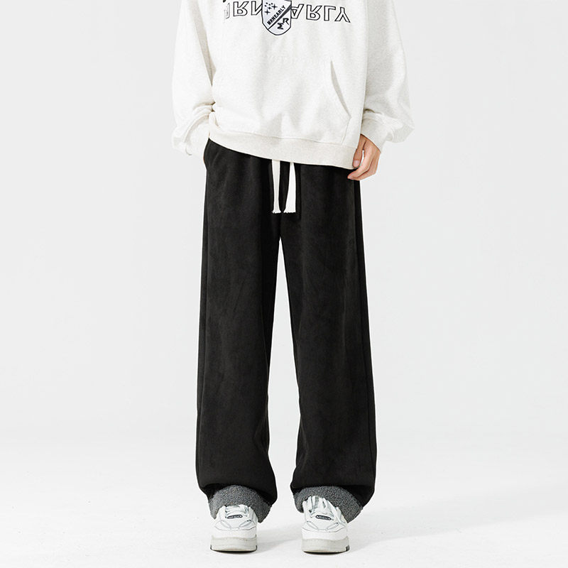 2025年加绒加厚黑色卫裤子男款秋冬季休闲裤宽松束脚外穿保暖长裤