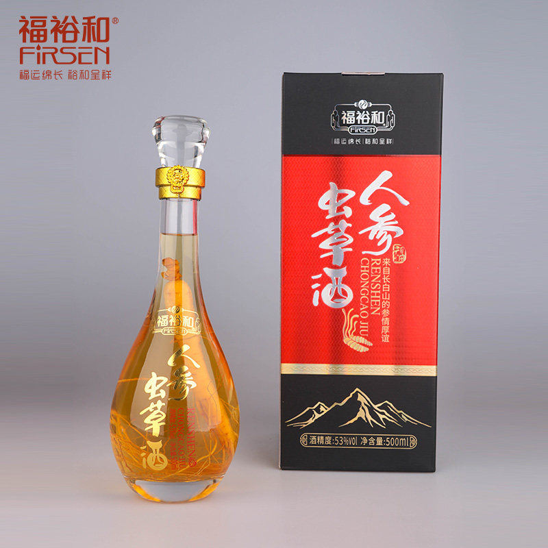 中国吉林长白山人参酒福裕和虫草酒53度滋补礼盒装500ml/瓶包邮