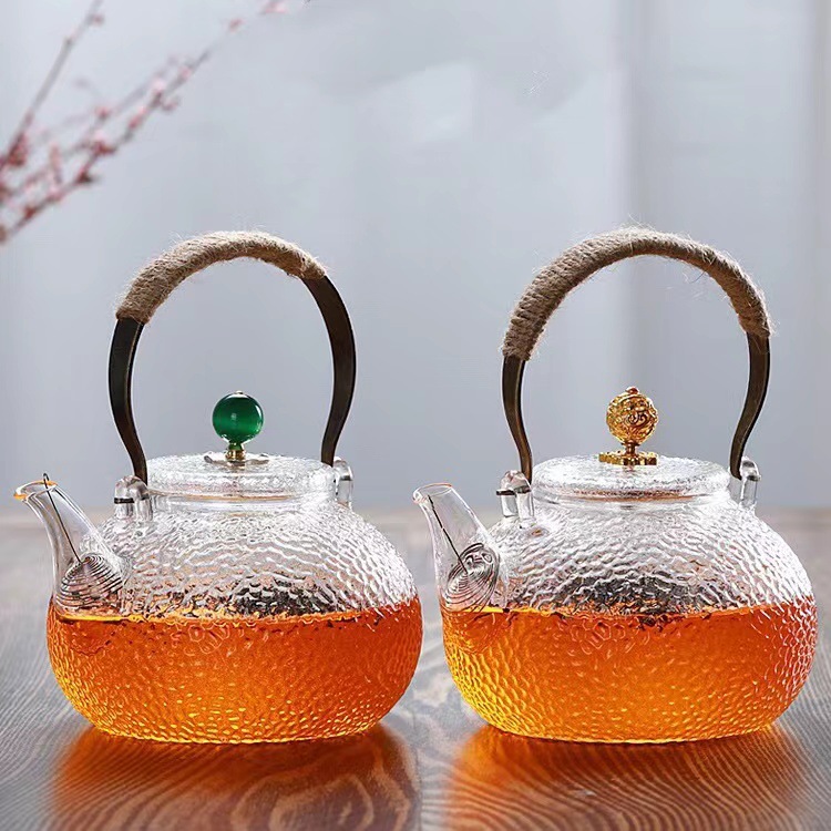提梁壶烧水煮茶玻璃带盖把手可加热网耐高温中式家用商用茶壶套装