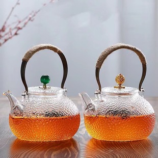 提梁壶烧水煮茶玻璃带盖把手可加热网耐高温中式 家用商用茶壶套装