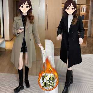 加绒风衣外套女款2026秋冬季新款时尚过膝保暖中长款收腰显瘦外套