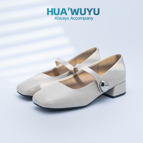 化雾语法式羊皮玛丽珍魔术贴单鞋