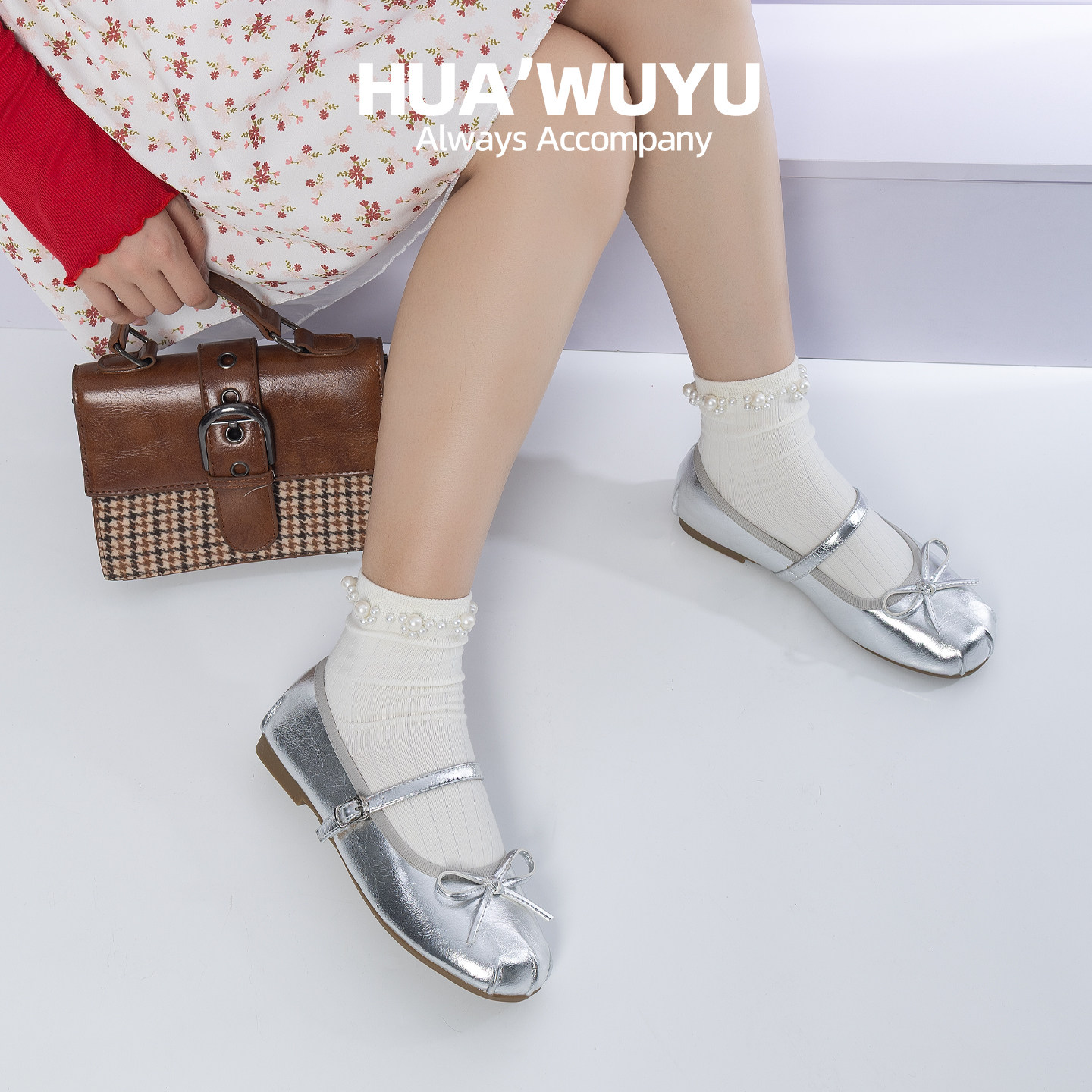 化雾语玛丽珍牛皮鞋女学生士蝴蝶结春秋季方头单鞋平底舒适银米色