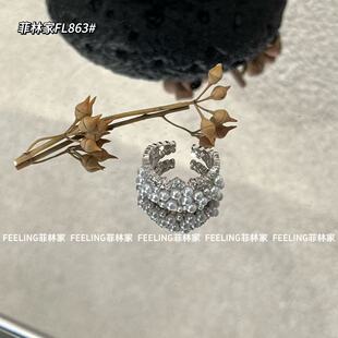 轻奢满钻珍珠开口戒指 863 铜合金戒指 菲林家FL