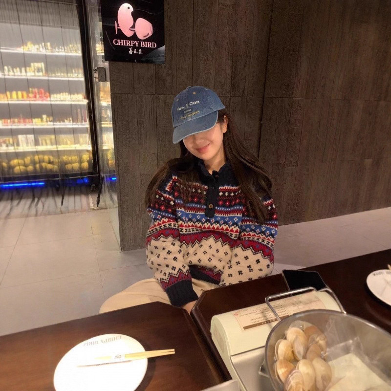 北欧风费尔岛针织衫提花半开领复古撞色慵懒风秋冬季针织毛衣女装