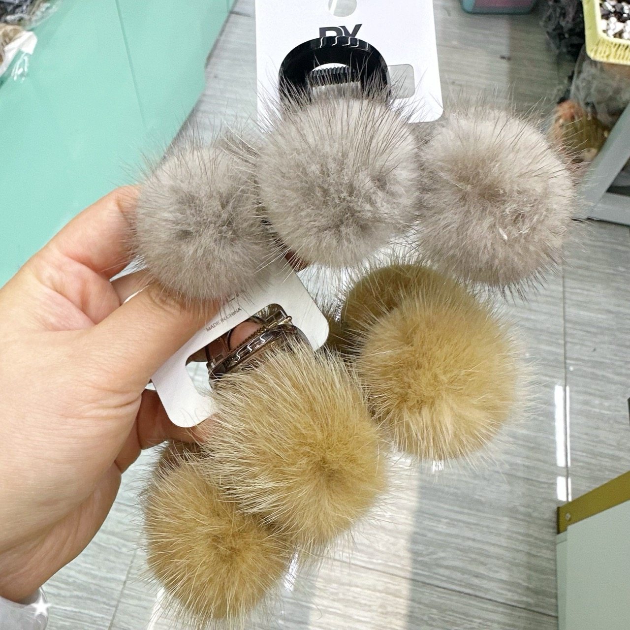 水貂毛发夹毛球高级感发量多适用