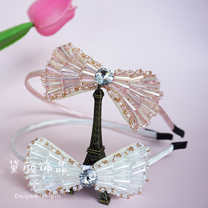 包邮进口日韩高端水晶串珠发箍蝴蝶结发卡头饰少女网红发饰头箍
