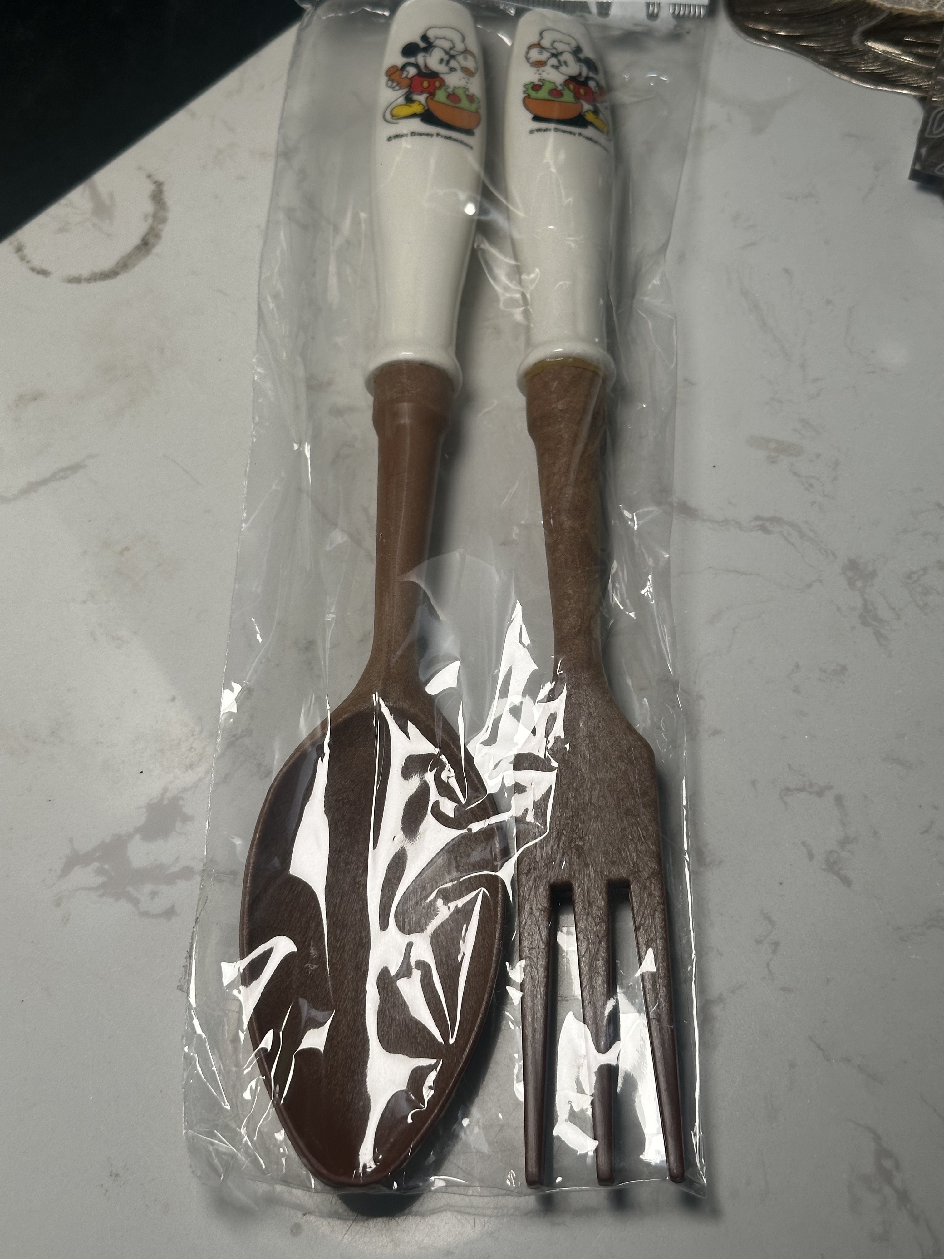 日本迪士尼米奇厨房餐具木套装米奇料理大餐具绝版米奇沙拉叉勺套