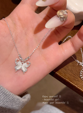 甜美气质猫眼石蝴蝶项链女轻奢小众高级感网红同款锁骨链颈链