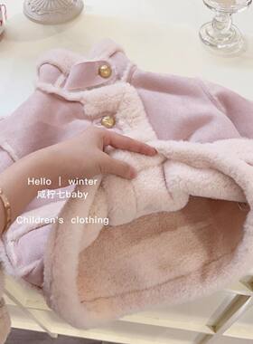 女童外套秋冬时尚毛毛衣加绒外套