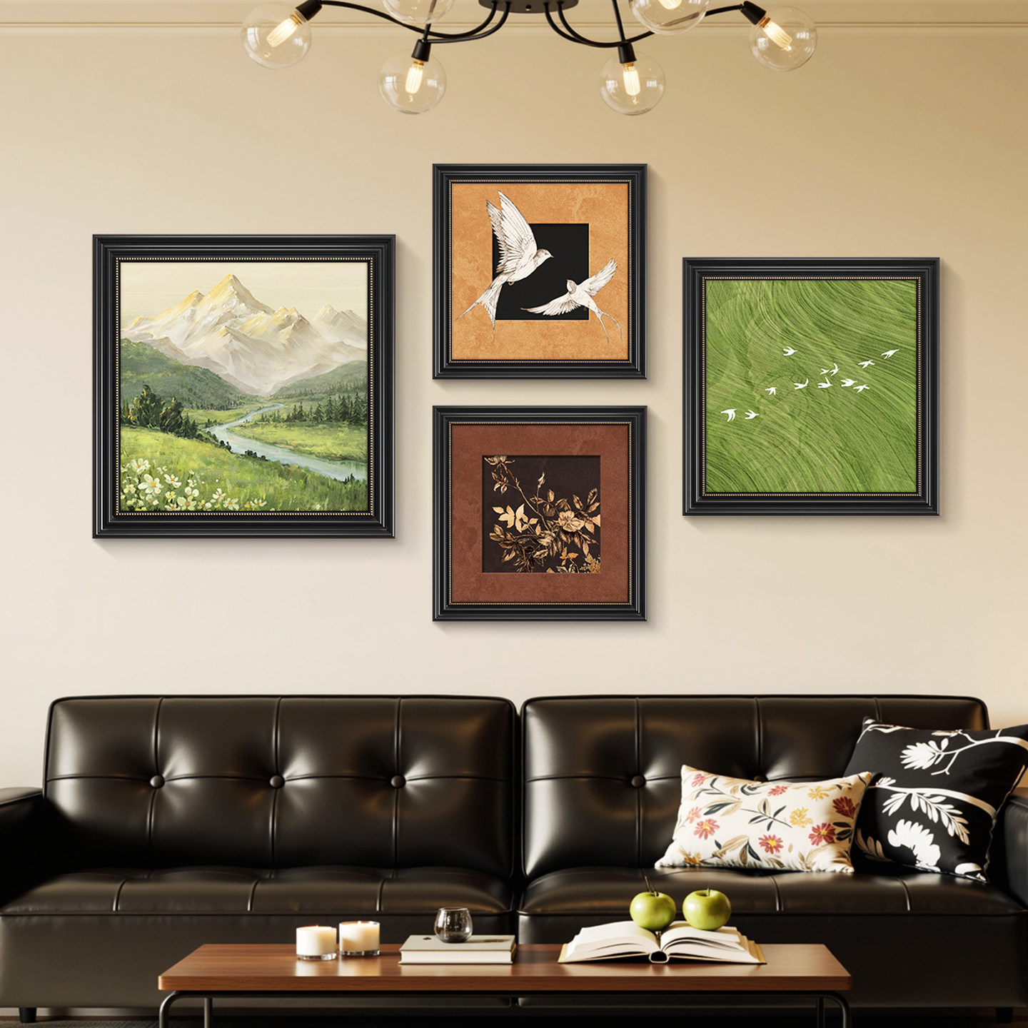 中古风轻奢客厅装饰画沙发背景墙挂画壁画现代高级感小众艺术组合