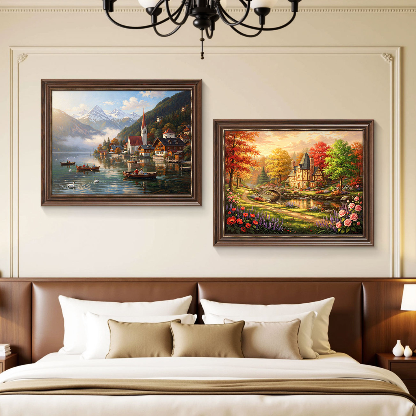 中古风轻奢客厅装饰画沙发背景墙挂画壁画法式复古奶油风高级感