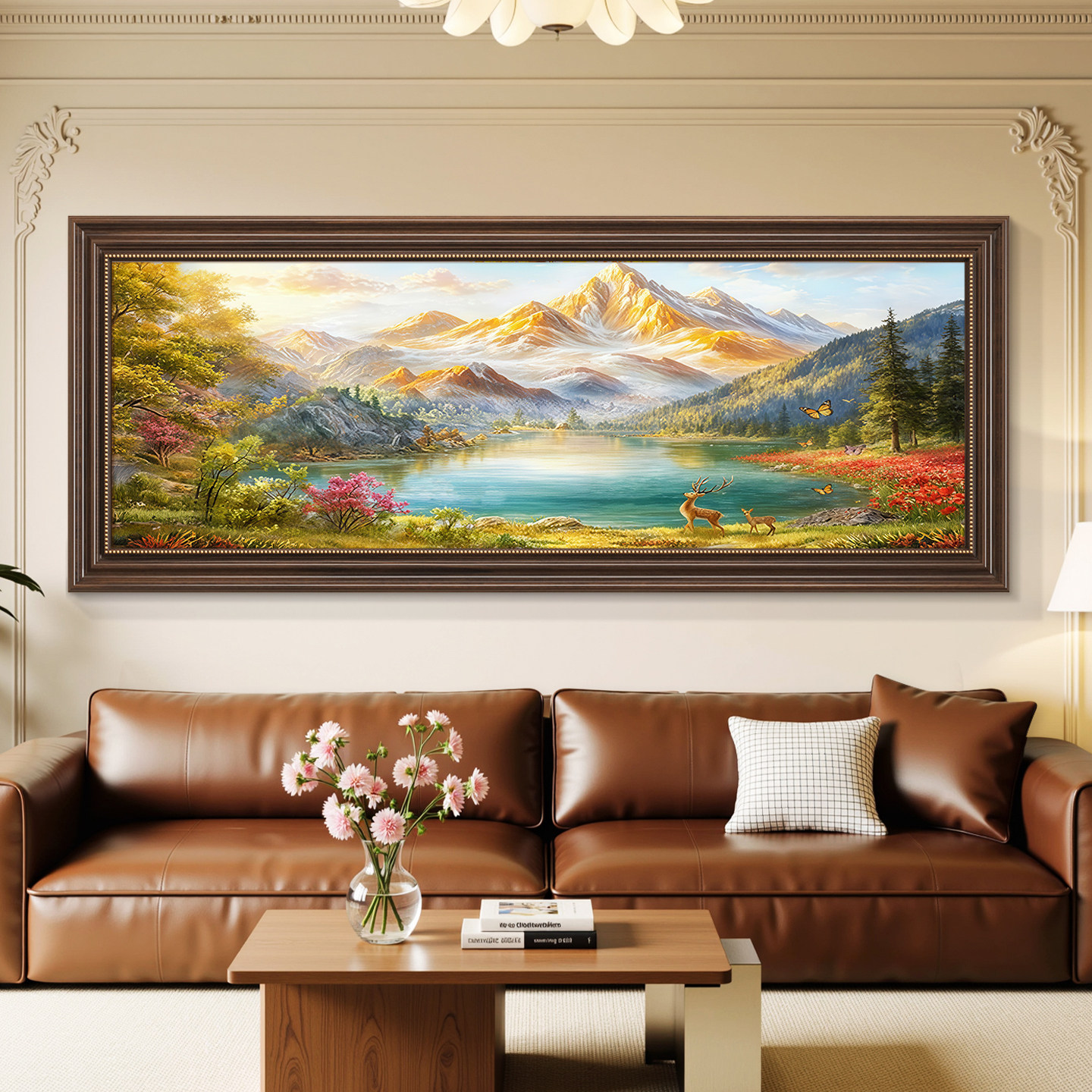 中古风客厅装饰画沙发背景墙挂画壁画法式复古高级感手绘油画风景