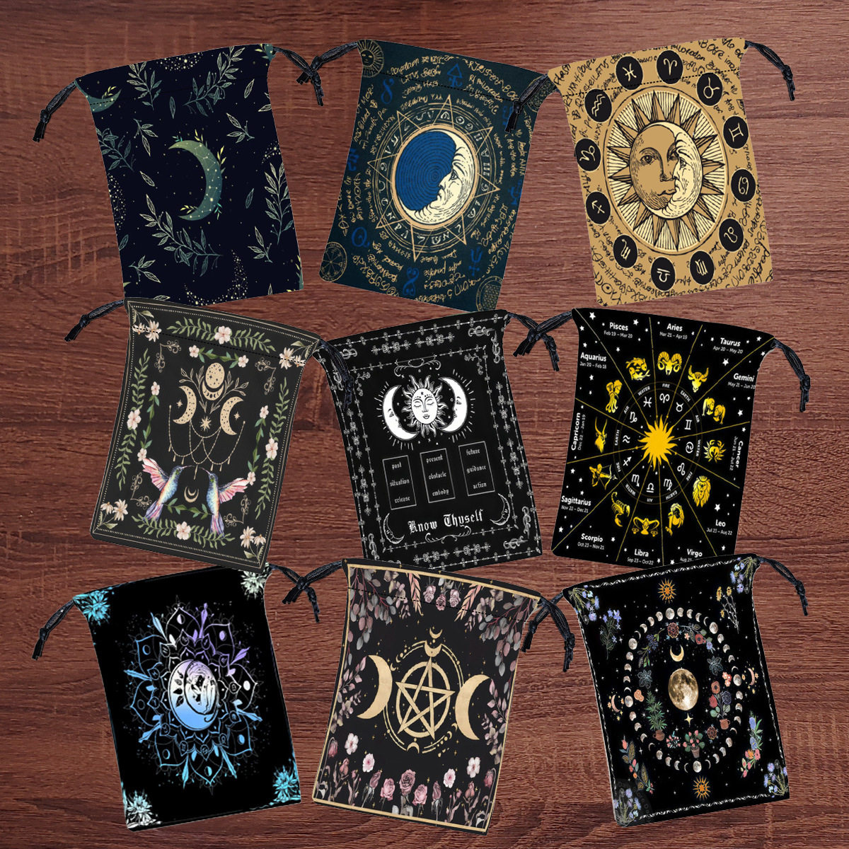 Tarot塔罗牌卡片收纳布袋礼物束口袋水晶抽绳绒布袋双面彩印