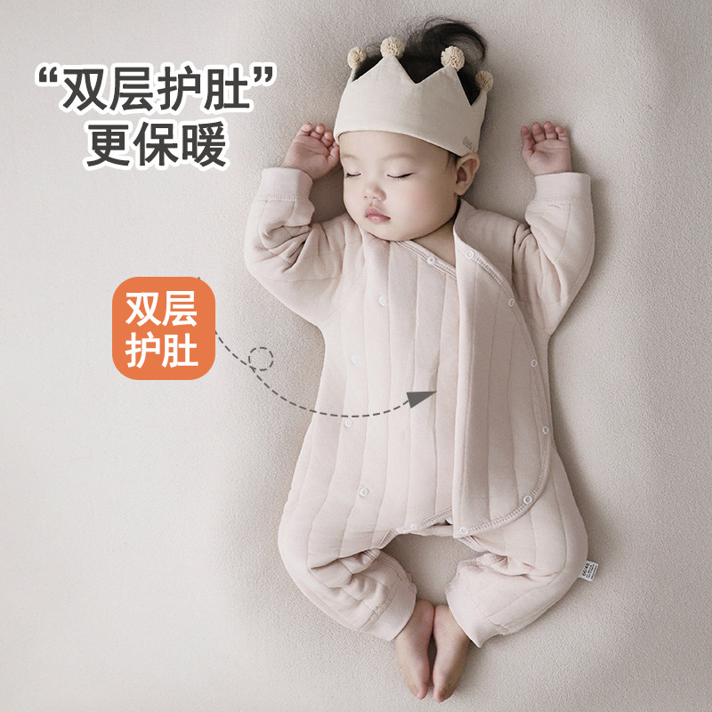 婴儿连体衣保暖冬装夹棉宝宝秋款新生婴儿衣服秋装哈衣薄棉秋冬季