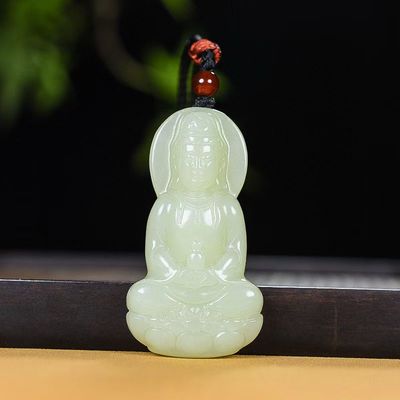天然和田玉观音菩萨吊坠玉石项链平安观世音玉佩男女款转运保平安