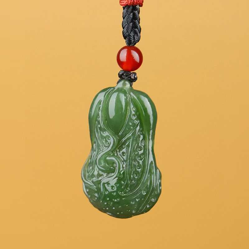 新疆和田玉白菜把件天然且末百财手把件晴水白菜百财把件挂件