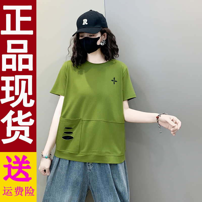 正版2025新款圆领T恤女遮肉短袖上衣休闲宽松百搭显瘦洋气t恤