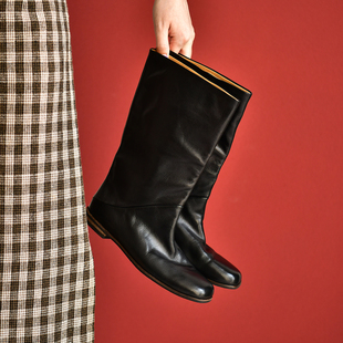 西部骑士靴子 新款 皮厚先生 百搭头层胎牛皮方头中筒靴女低跟冬季