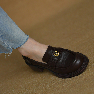皮厚先生 2025春秋新款中口乐福鞋粗跟小皮鞋 圆头女鞋中跟单鞋女