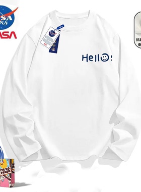NASA联名白色t恤男春秋季美式牌笑脸情侣装纯棉长袖上衣男士学生