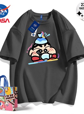 NASA联名蜡笔小新动感超人纯棉短袖T恤卡通动漫男女情侣宽松衣服