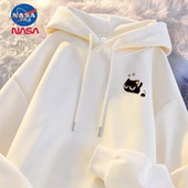 NASA联名罗小黑卡通印花连帽卫衣男学生宽松保暖上衣秋冬潮牌加绒