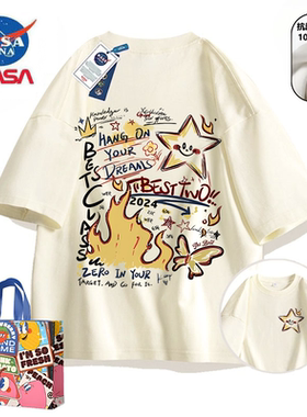 NASA美式高街潮牌白色纯棉星星短袖t恤女夏季2025新款高级感上衣